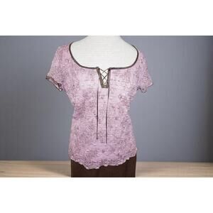 Dressbarn Pink Lace Peasant Top & Brown Midi Skirt Set XL Romantic Y2K Boho